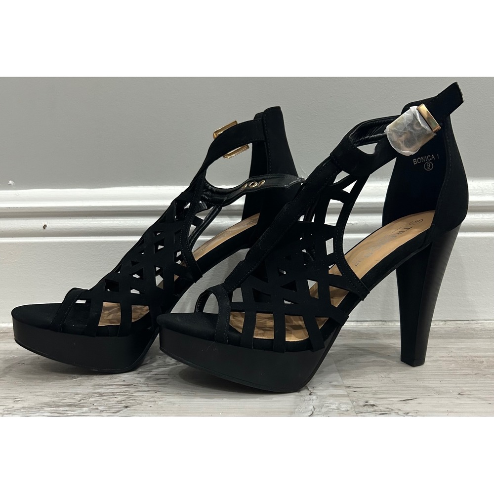 Trends up Collection Bonica 1 Womens Black Cage Platform Stiletto Sandals Size 9 - Picture 1 of 7